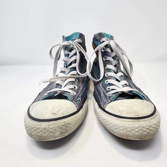 Converse All Star High Top Peacock Acor Striped Sneakers Mens 9 Womens 11 Teal - Picture 3 of 10